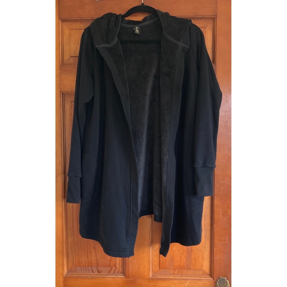 Active Life Women S Black Hooded Open Front Thumbhole Cardigan Jacket Athleisure